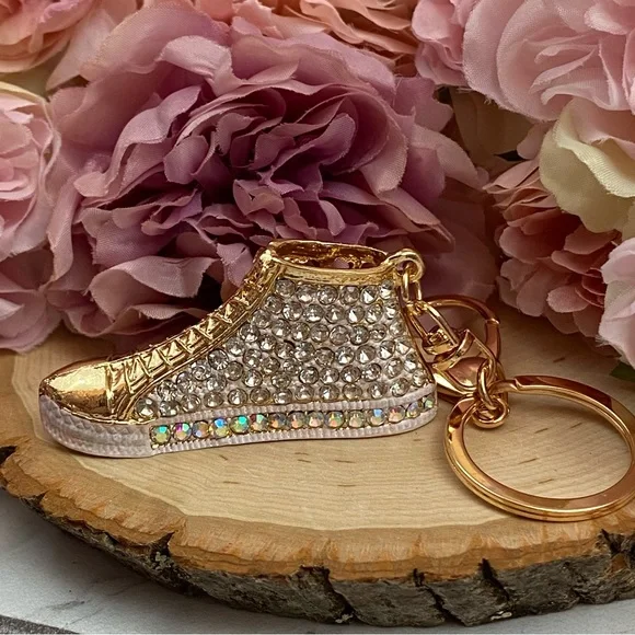 Gold Hightop Sneaker with Silver Crystals Keychain Charm - Picture 7 of 12